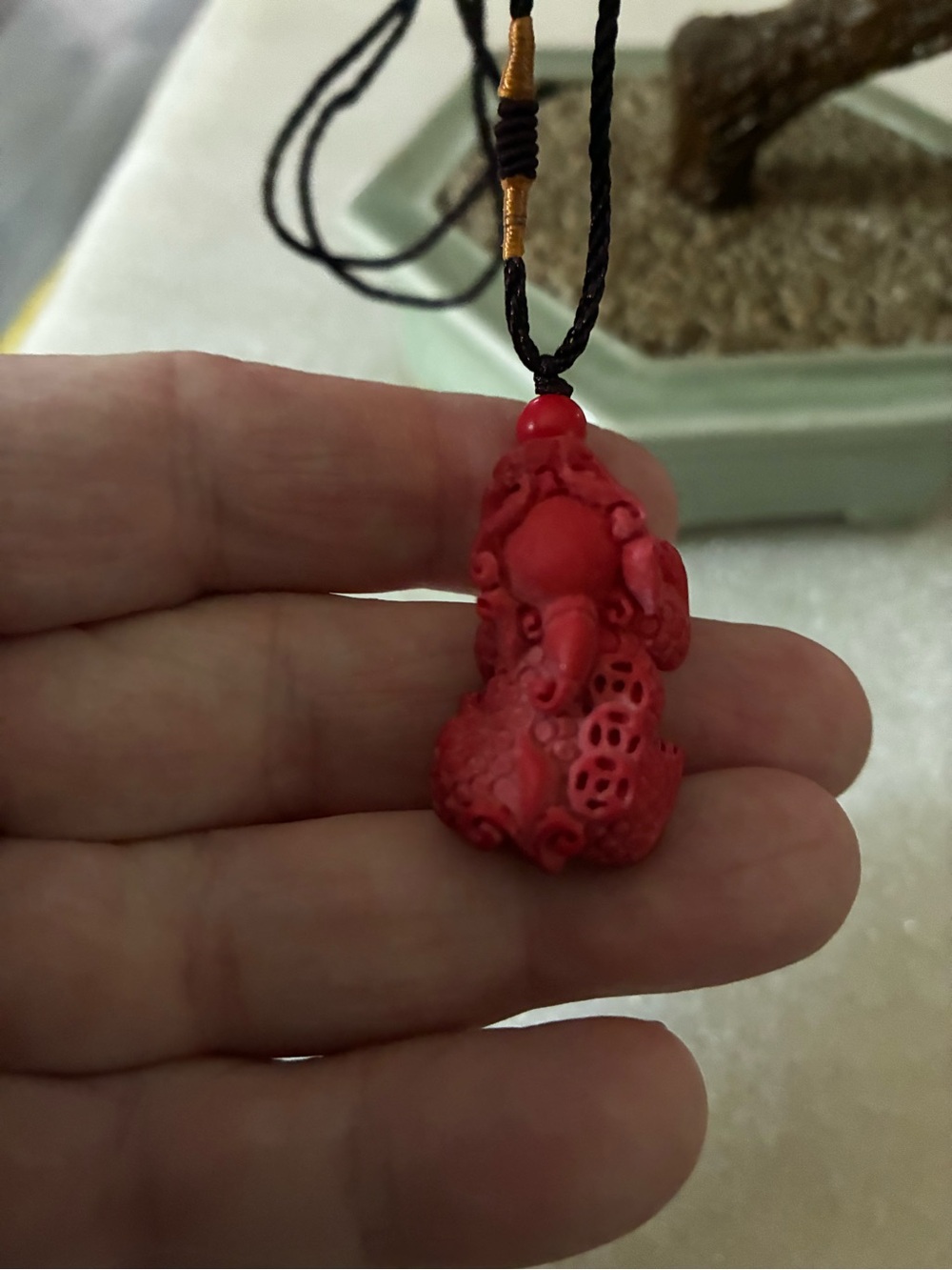 Red Carved cinnabar foo Pendant Necklace - Women Jewelry
